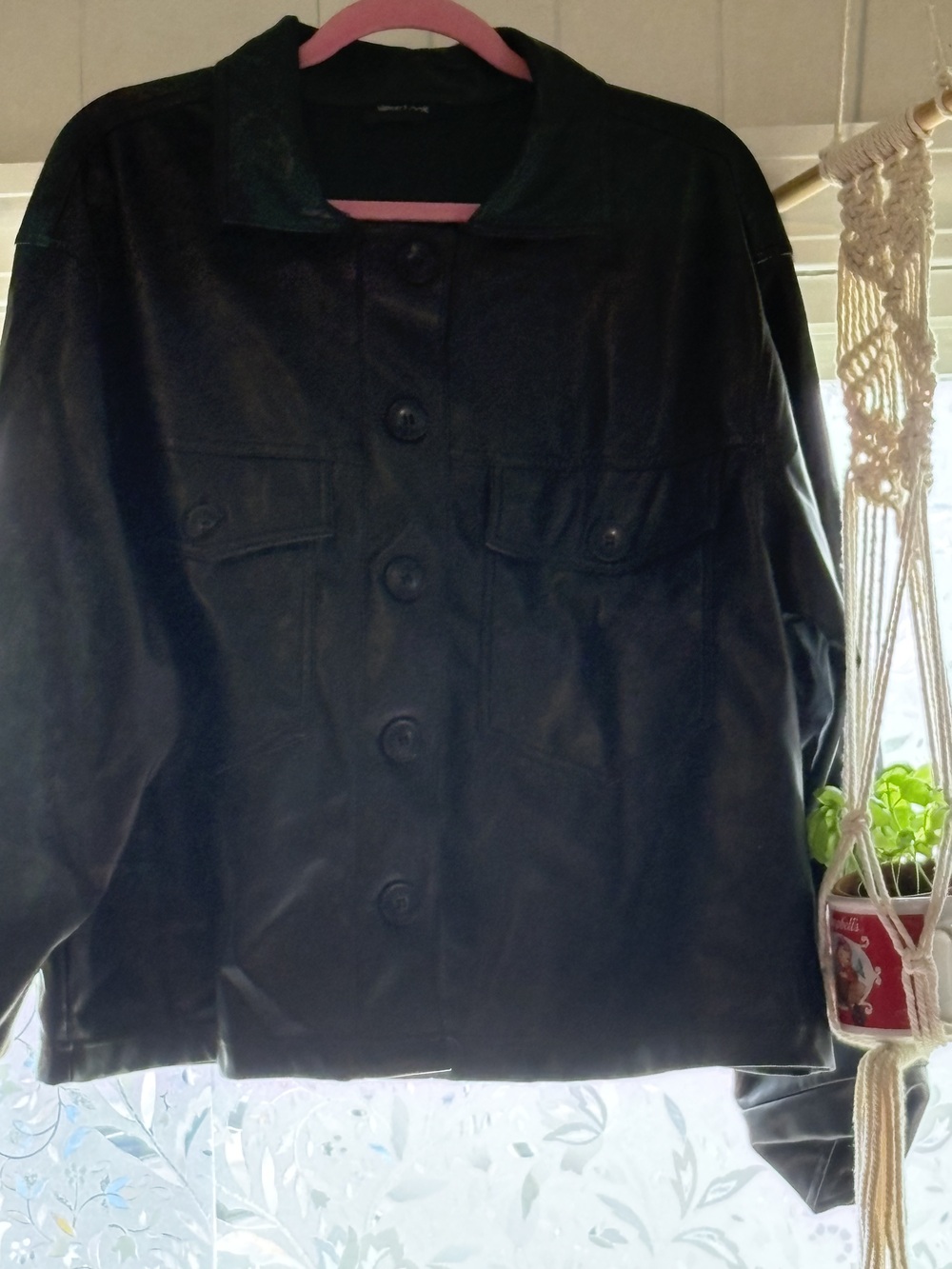 New Look Women's Black Faux Leather Shirt Jacket Shacket Size xl